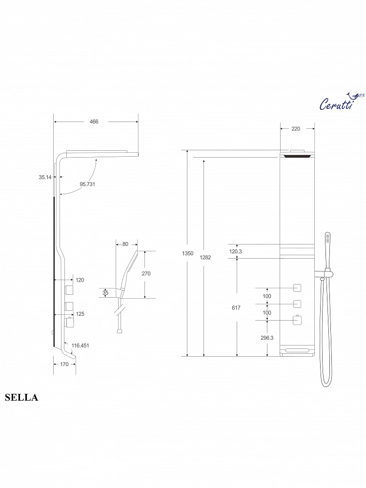 Душевая панель Ceruttispa СЕЛЛА (SELLA) B CT8989 из нержавеющей стали, цвет черный