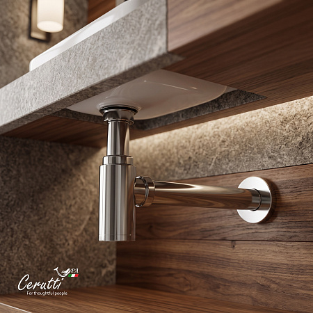 Сифон для раковины Ceruttispa CT1002 из нержавеющей стали, круглый, цвет хром, с горизонтальным выпуском, регулируемой верхней частью