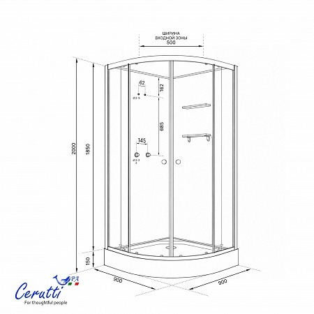 Душевая кабина Ceruttispa БЕРНИНА (BERNINA) 91 (90x90x200) с душевой системой ДЕЦИО (DECIO)