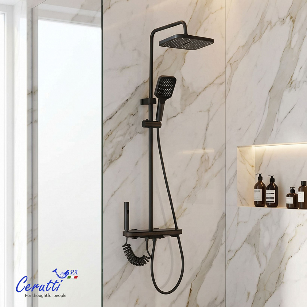 Душевая стойка Ceruttispa ЛОРЕТО (LORETO) цвет графит, с LED подсветкой