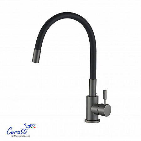 Cмеситель для кухни Ceruttispa АТЭНА GG-B (ATENA GG-B) из нержавеющей стали, цвет графит, излив черный		