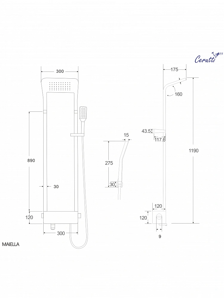 Душевая панель Ceruttispa МАЙЕЛЛА (MAIELLA) B CT8985 из нержавеющей стали, цвет черный