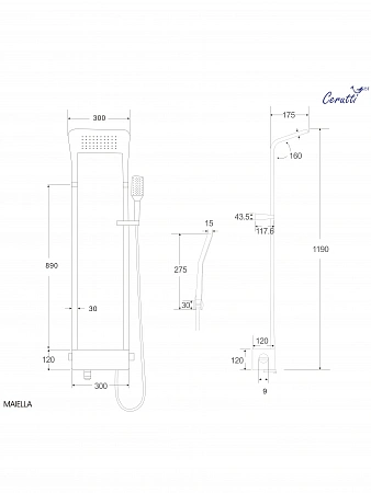 Душевая панель Ceruttispa МАЙЕЛЛА (MAIELLA) B CT8985 из нержавеющей стали, цвет черный
