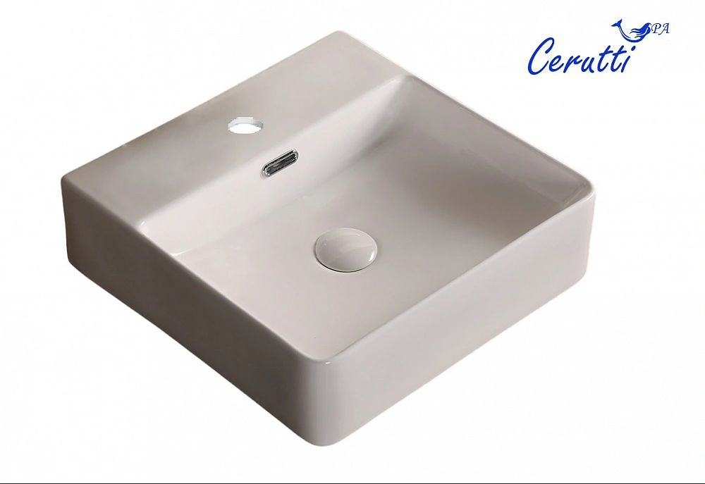 Раковина накладная Ceruttispa CR7602B (420х420х125) белая, квадратная, с отверстием под смеситель