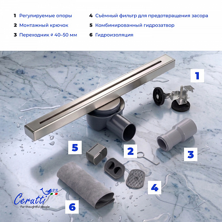 Душевой трап Ceruttispa CT1006BN-80 (32х800) цвет матовый никель