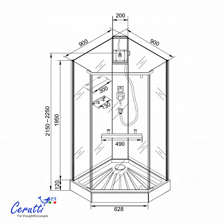 Душевая кабина Ceruttispa ЧИКА (CHIKA) 901BF (90x90x215-225)