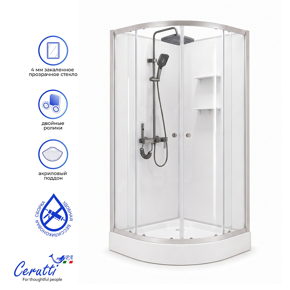 Душевая кабина Ceruttispa БЕРНИНА (BERNINA) 91 (90x90x200) с душевой системой АЛЬФИО (ALFIO)