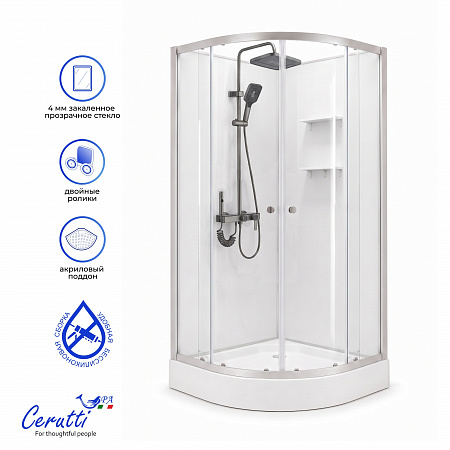 Душевая кабина Ceruttispa БЕРНИНА (BERNINA) 91 (90x90x200) с душевой системой АЛЬФИО (ALFIO)
