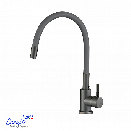 Cмеситель для кухни Ceruttispa АТЭНА GG-G (ATENA GG-G) из нержавеющей стали, цвет графит, излив серый