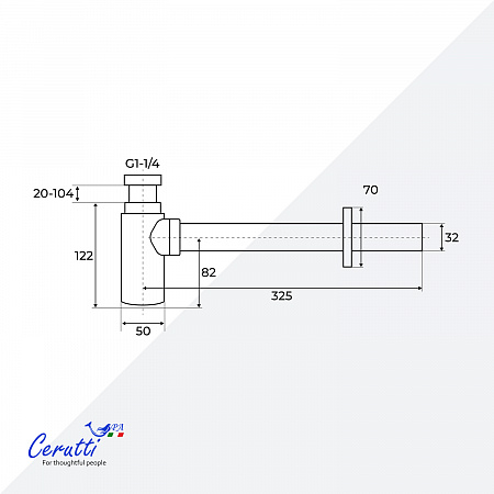 Сифон для раковины Ceruttispa CT1002 из нержавеющей стали, круглый, цвет хром, с горизонтальным выпуском, регулируемой верхней частью
