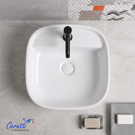 Раковина накладная Ceruttispa CR9023 (415х415х140) белая, квадратная, с отверстием под смеситель